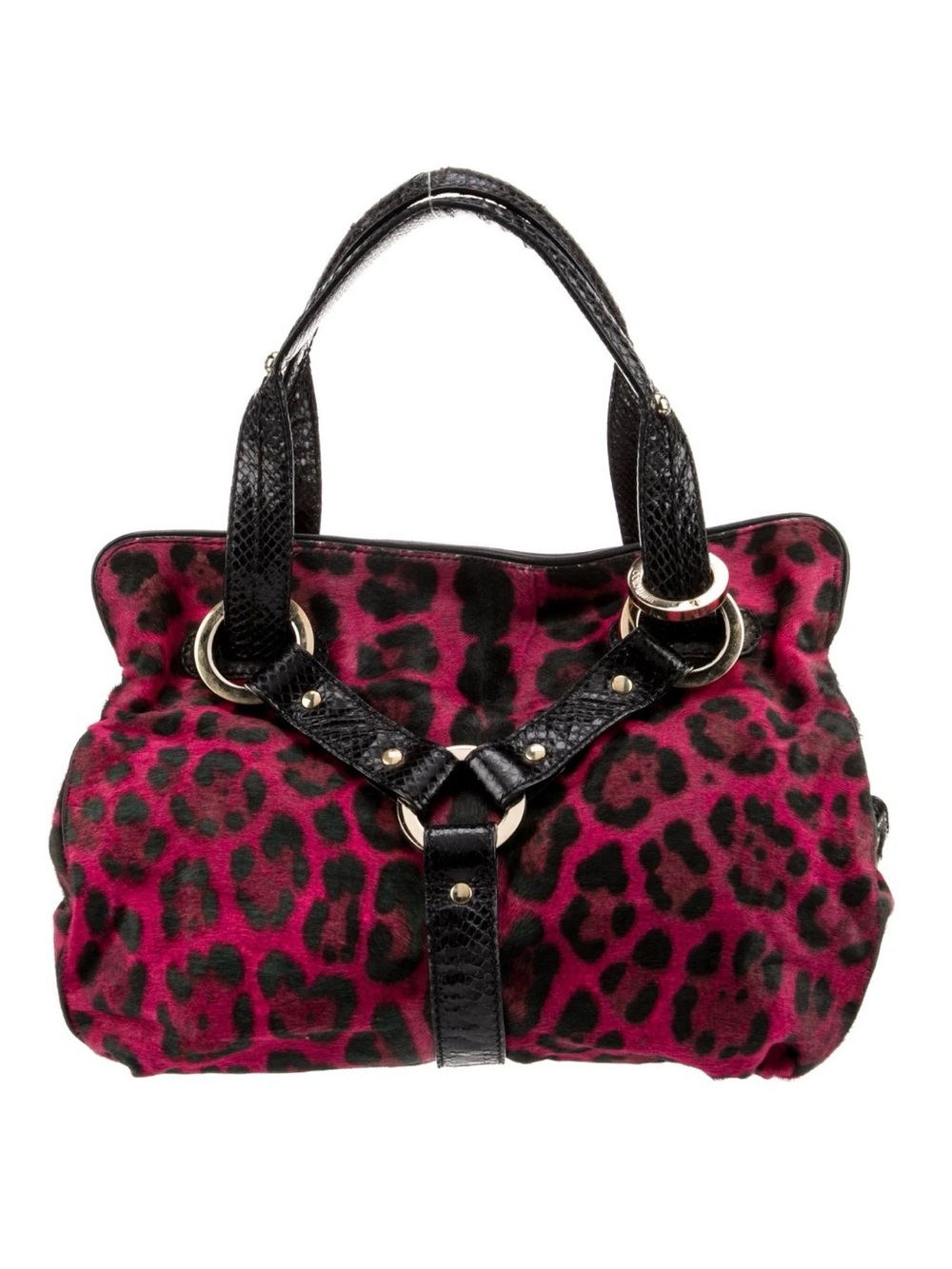 Jimmy Choo Pony Hair Fuchsia and Black Leopard-Print Tote - Picture 2 of 15